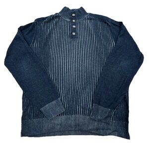 BKE‎ Buckle Sweater Men Large Black Gray Henley Heavy Knit Sweatshirt Faded